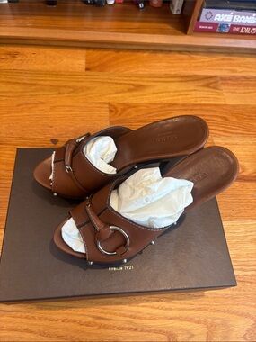 Gucci Brown Leather Horsebit Mule Slides